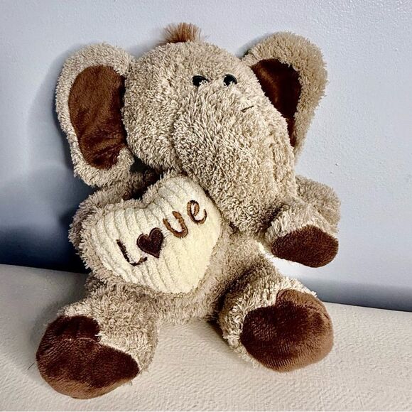 Kellytoy Brown Tan Elephant Love Heart Plush Soft Toy Stuffed 11" 2017 Animal - Picture 1 of 4